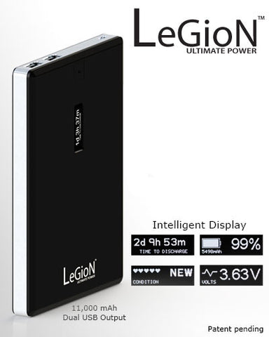 Legion 11000mAh (Black) - 11000 mAh (Dual 1A and 2A Outputs) White and Black (3.5 x 5.25 x 0.45 in.)