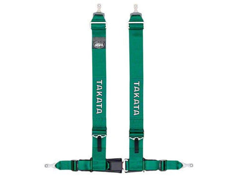 Green - 4 point street belt with asm, " shoulder belt, 2" lap belt pull-up (bolt-on) ECE R 16 and FMVSS 209 approved - TAKATA Drift III ASM bolt - 4pt bolt-on (buckle on right lap belt)