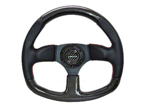 CARBON FIBER STEERING WHEEL 320mm FLAT BOTTOM w/ Red stitching