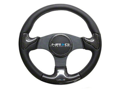 CARBON FIBER STEERING WHEEL 350mm Blk frame blk stitching w/ RUBBER COVER HORN BUTTON