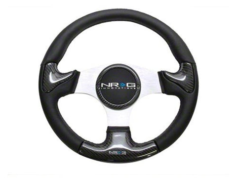 CARBON FIBER STEERING WHEEL 350mm SILVER OVAL SHAPE