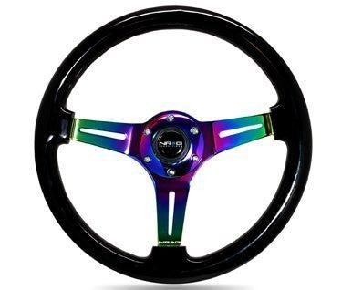 Wood Grain - 350mm - 3 Neo-Chrome spokes - Black grip