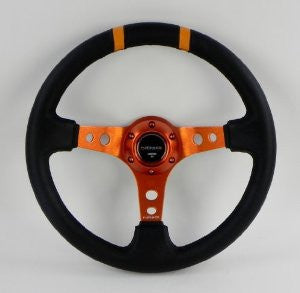 350mm Sport Steering wheel (3" Deep) - Black Suede - Orange w/ Orange Double Center Marking