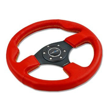 320mm Sport Leather Steering Wheel Red Leather w/ Yellow Stitching