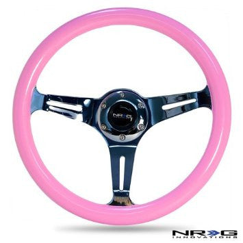 Classic Wood Grain Wheel, 330mm, 3 spoke center in chrome - Pink