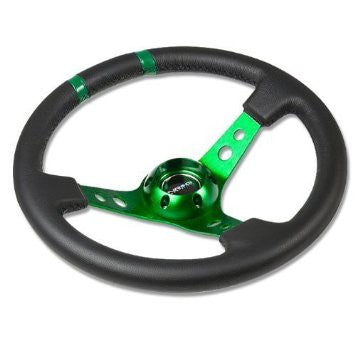 350mm Sport Steering Wheel (3" Deep) Green w/ Green Double Center Marking