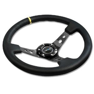 350mm Sport Steering Wheel (3" Deep) - Leather w/ Yellow Center Mark