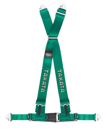 (disc) Green - 4 point street belt with asm 3" shoulder belt, 2" lap belt pull-down (snap-on) - TAKATA Drift III snap 4pt snap-on (buckle on right lap belt)