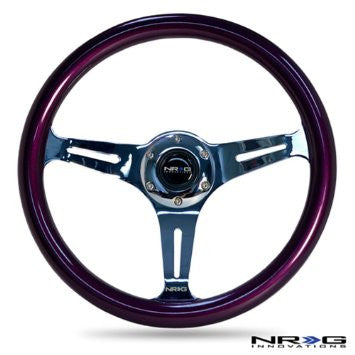 Classic Wood Grain Wheel, 330mm, 3 spoke center in chrome - Purple