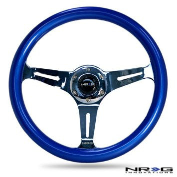 Classic Wood Grain Wheel, 330mm, 3 spoke center in chrome - Blue