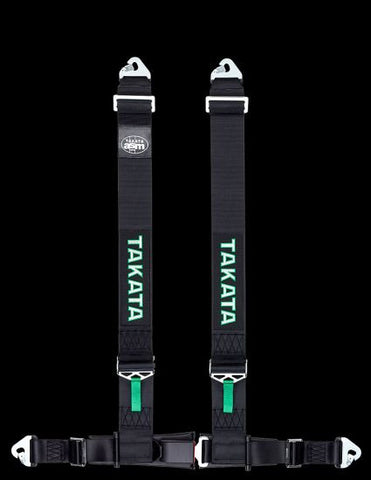 Black - 4 point street belt with asm, 3" shoulder belt, 2" lap belt pull-up (snap-on) ECE R 16 and FMVSS 209 approved - TAKATA Drift III ASM snap - 4pt snap-on (buckle on right lap belt)