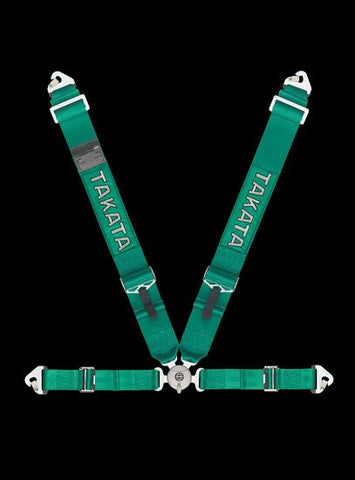 Green - FIA 2018 homologated 4-point belt with asm, 3" shoulder belt, 2" lap belt pull-up (snap-on) - TAKATA Race 4 snap - 4pt snap-on (buckle on right lap belt)