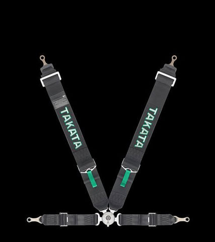 Black - FIA 2018 homologated 4-point belt with asm, 3" shoulder belt, 2" lap belt pull-up (bolt-on) - TAKATA Race 4 bolt - 4pt bolt-on (buckle on right lap belt)