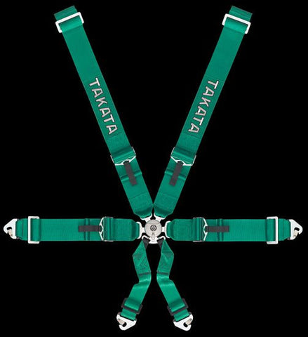 Green - SFI 16.1 / FIA 2018 - 6-point belt, 2"/3“ HANS shoulder belt, 3“ lap belt pull-down, dual sub-strap - TAKATA Race 6 SFI HANS - 6pt snap-on (HANS or HYBRID use only)