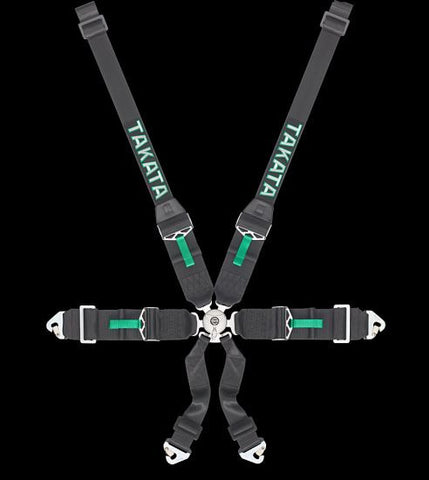 Black - SFI 16.1 / FIA 2018 - 6-point belt, 2"/3“ HANS shoulder belt, 3“ lap belt pull-down, dual sub-strap - TAKATA Race 6 SFI HANS - 6pt snap-on (HANS or HYBRID use only)