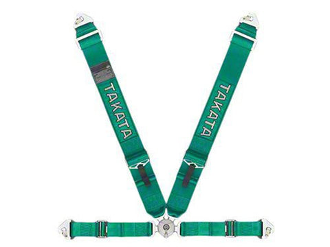 Green - FIA 2018 homologated 4-point belt with asm, 3" shoulder belt, 2" lap belt pull-up (bolt-on) - TAKATA Race 4 bolt - 4pt bolt-on (buckle on right lap belt)