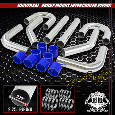 INTERCOOLER PIPING - FRONT MOUNT - 2.25" -8PC ALUMINUM PIPE SILICONE HOSE T-CLAMP UNIVERSAL
