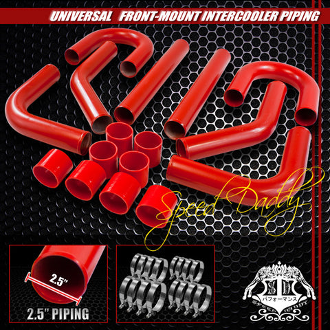 INTERCOOLER PIPING - FRONT MOUNT - 2.5"  8PC ALUMINUM PIPE SILICONE HOSE T-CLAMP UNIVERSAL - RED