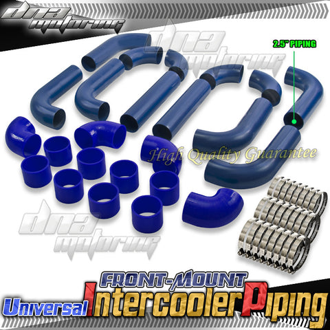 INTERCOOLER PIPING -FRONT  MOUINT T-2 2.5" 14PC BLUE ALUMINUM PIPE SILICONE HOSE-T-CLAMP UNIVERSAL....
