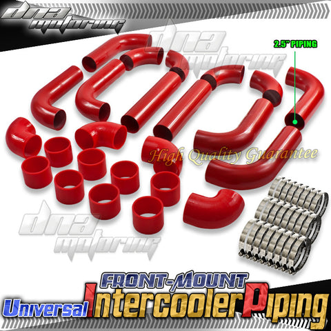INTERCOOLER PIPING -FRONT  MOUINT T-2 2.5" 14PC RED ALUMINUM PIPE SILICONE HOSE-T-CLAMP UNIVERSAL