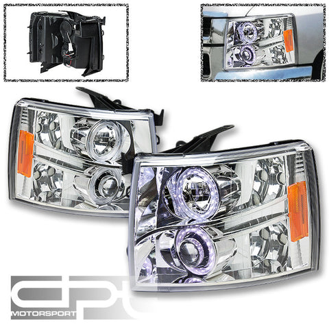 07-09 CHEVY SILVERADO HALO PROJECTOR HEADLIGHTS/CHROME HOUSING