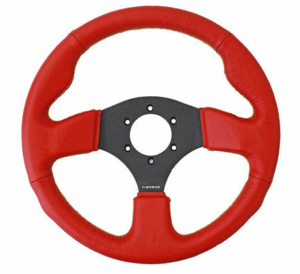 320mm Sport Leather Steerign Wheel Red leather w/ Black Stitching