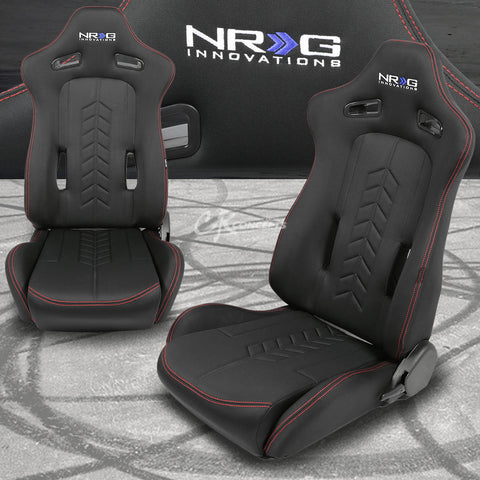 The Arrow NRG Cloth Sport Seat Black w/ Red Stitch (Right) w/ logo