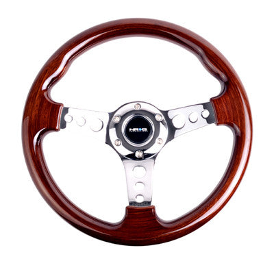 Classic Wood Grain Wheel, 330mm, 3 spoke center in chrome