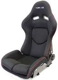 Reclinable FRP Bucket Seat, black cloth, red stitch w/ Black backing - Large