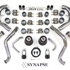 Nissan GTR R35 IC Piping Kit in Polished Aluminum w/ Two Sil/Blk Synchronic BOV