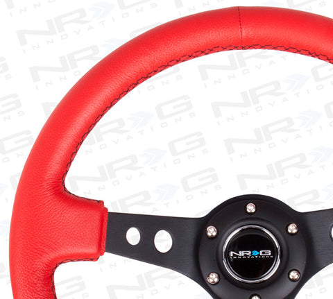 350mm Sport Steering Wheel (3" Deep) Red Lthr w/ Blk Stitching