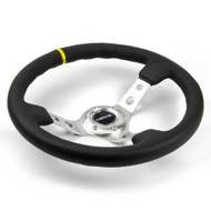 350mm Sport Steering Wheel (3" Deep) - Silver w/ center marking