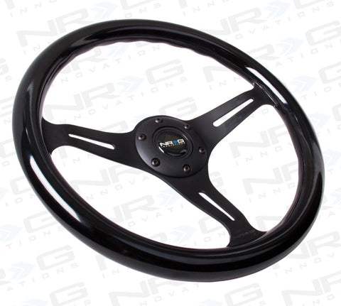 Classic Wood Grain Wheel - 350mm 3 Black spokes - Black Paint Grip