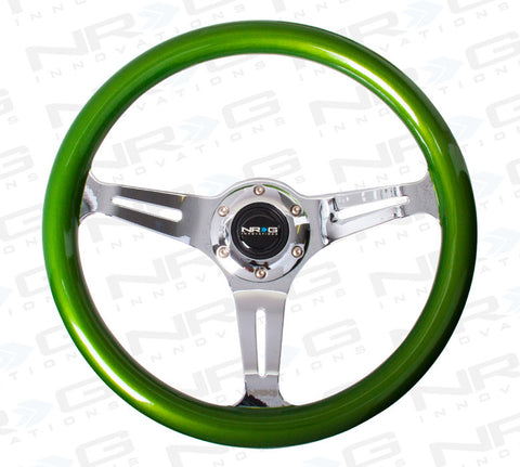 Classic Wood Grain Wheel, 330mm, 3 spoke center in chrome - Green