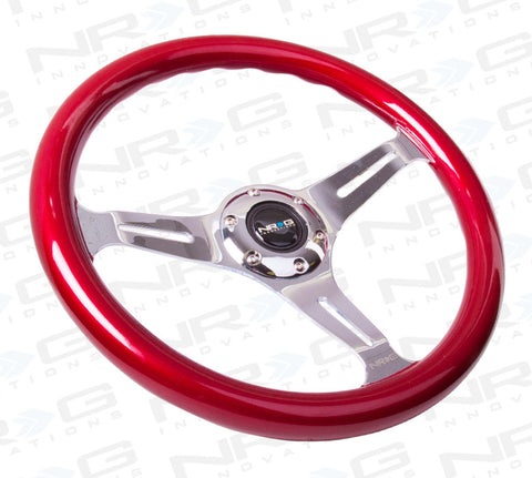 Classic Wood Grain Wheel, 330mm, 3 spoke center in chrome - Red