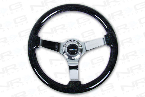 Black Sparkled  Wood Grain Wheel (3in Deep), 350mm, 3 spoke center in Chrome