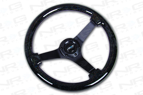 Black Sparkled Wood Grain Wheel, 350mm, 3 spoke center in Black