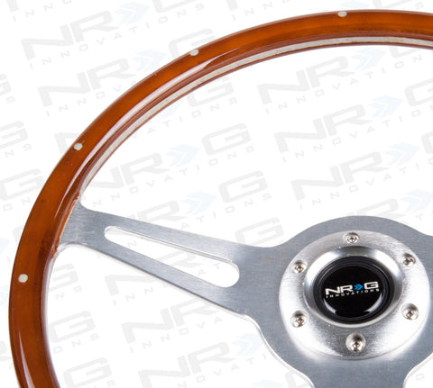 Classic wood grain wheel - 3 Spoke brushed aluminum - 365mm