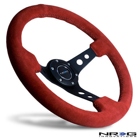 350mm Sport Steering Wheel (3" Deep) Red Lthr w/ Blk Stitching w/Blk Strp