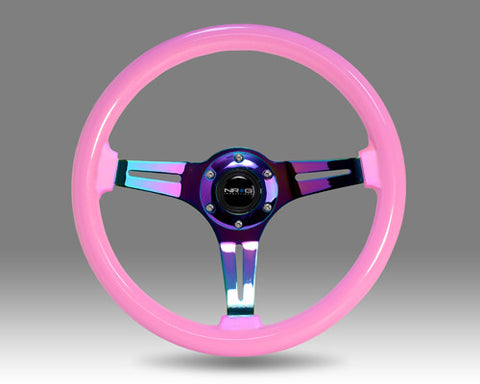 Wood wheel - 350mm - Neochrome spokes - Pink grip