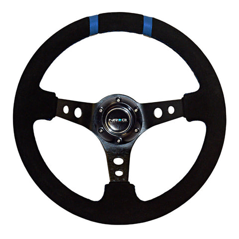 350mm Sport Steering wheel (3" Deep) - Black Suede - Black w/ Blue Double Center Marking