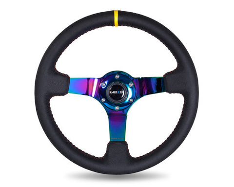 350mm Sport wheel  - Black Leather, Red Baseball Stitch, Neochrome - Yellow stripe