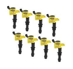 Ignition Coil, Super Coil, Epoxy, Yellow, Ford, Lincoln, 4.6, 5.4L, 3-Valve, Short Black Boots, Set of 8