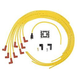 Spark Plug Wires, Super Stock, RFI Suppression, 8mm, Yellow, 90 Degree Boots, Universal, V8, Set