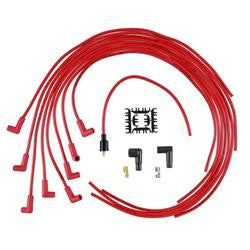 Spark Plug Wires, Super Stock, RFI Suppression, 8mm, Red, 90 Degree Boots, Universal, V8, Set