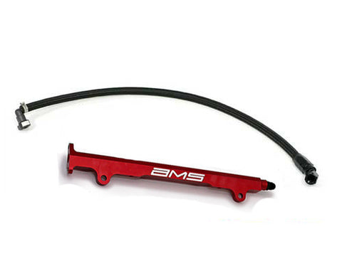 AMS EVO X CNC machined Aluminum Fuel Rail in Red with Pulsation Dampener