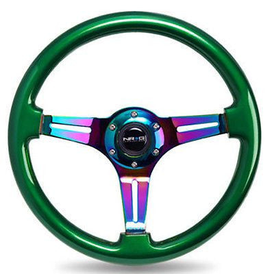 Wood Grain - 350mm - 3 Neo-Chrome spokes - Green grip