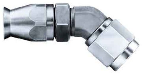 Forged Adjustable Reusable Stainless Steel Swivel; 45 deg. Elbow; -04AN Hose Size