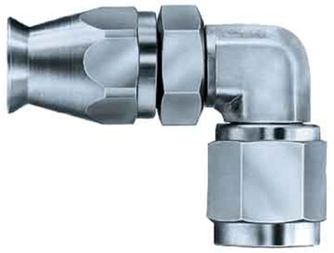 Forged Adjustable Reusable Swivel; 90 deg. Elbow; -04AN Hose Size; Stainless Steel; S.A.E. 37 deg. JIC/AN