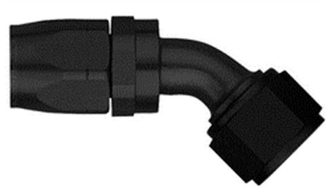 Black Anodized -06AN Hose Size; 45 deg. Elbow; Reusable Aluminum Swivel